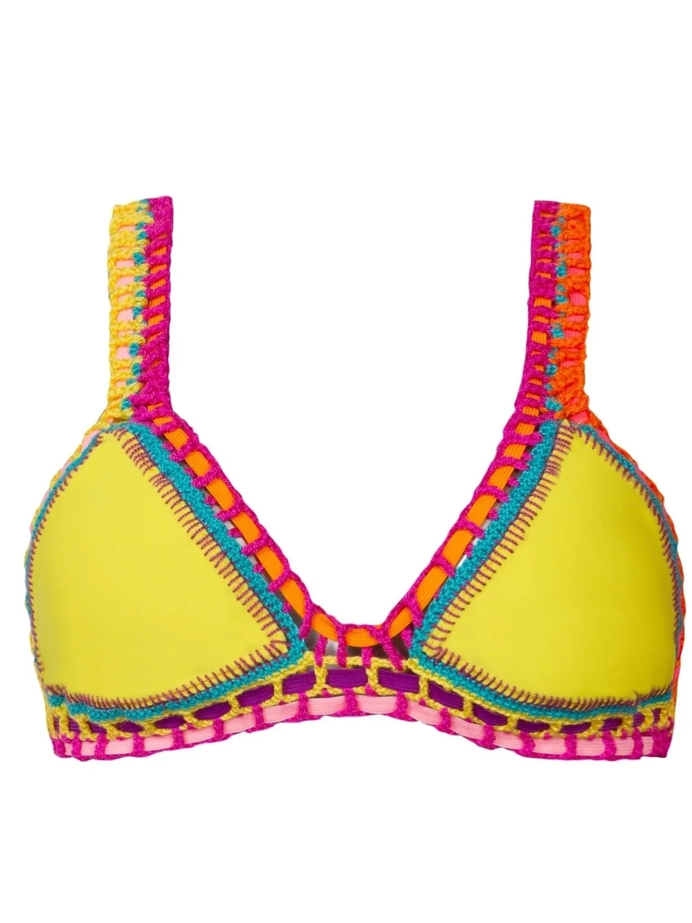 Yellow Crochet-Trim Top Bikini Color Details Summer Beach Resortwaer Retro